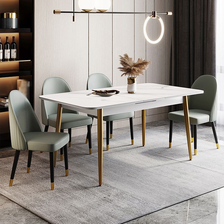 Rectangle Traditional Luxury Dining Table White Sintered Stone Table with 4 Gold Legs