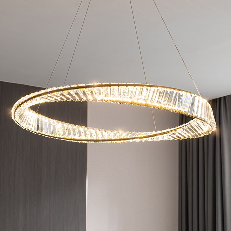 Contemporary Style Round Pendant Chandelier Crystal 1 Light Chandelier Light in Gold