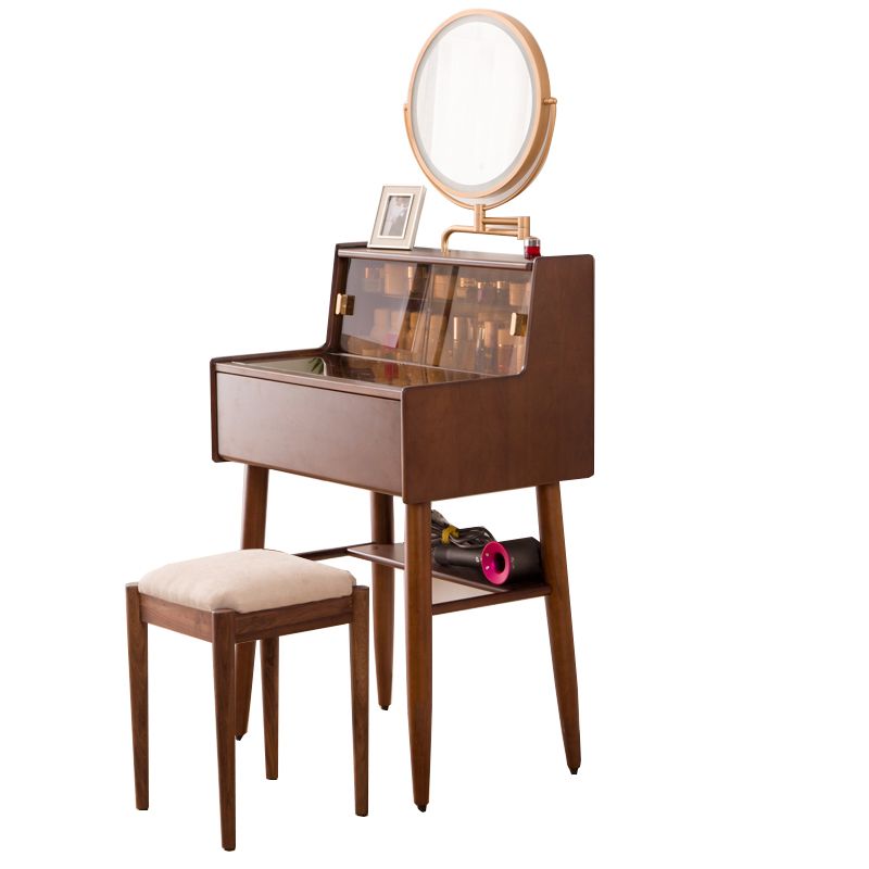 Modern Vanity Table and Stool Set Wooden and Glass With Drawer Vanity Desk