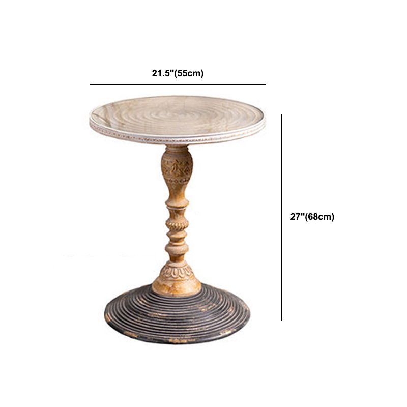 French Country Pedestal End Table Solid Wood Antique Brown/White Side Table