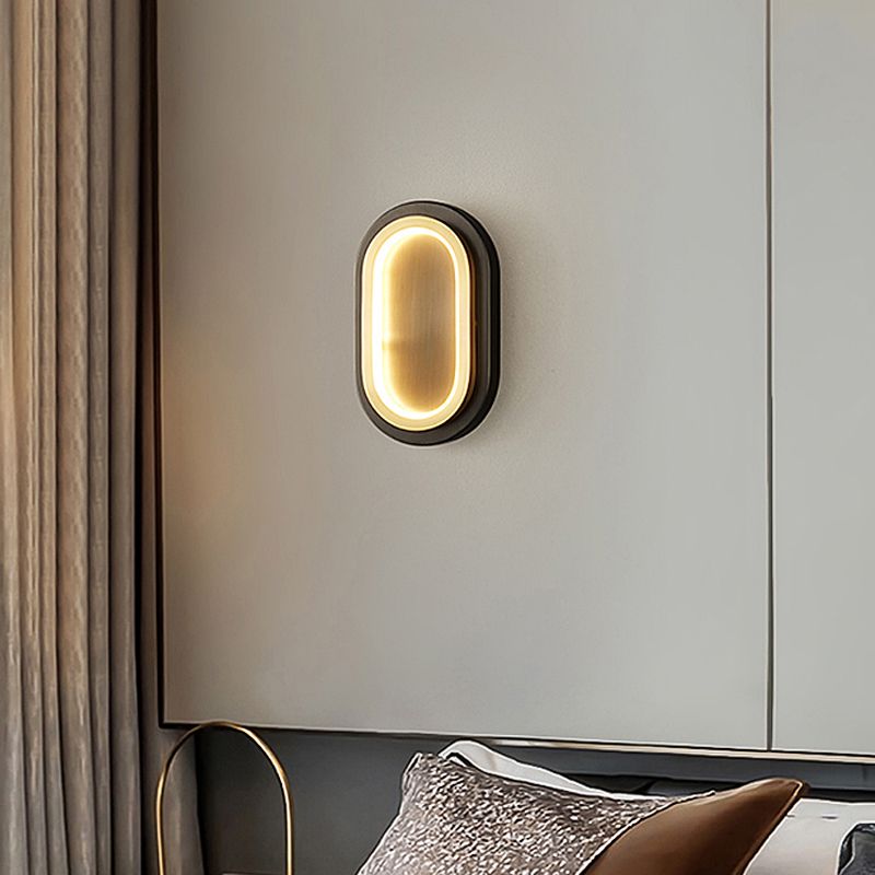 Post Modern Oval Wall Sconce in Black & Gold Finish Solid Brass and Acrylic LED Wall Light