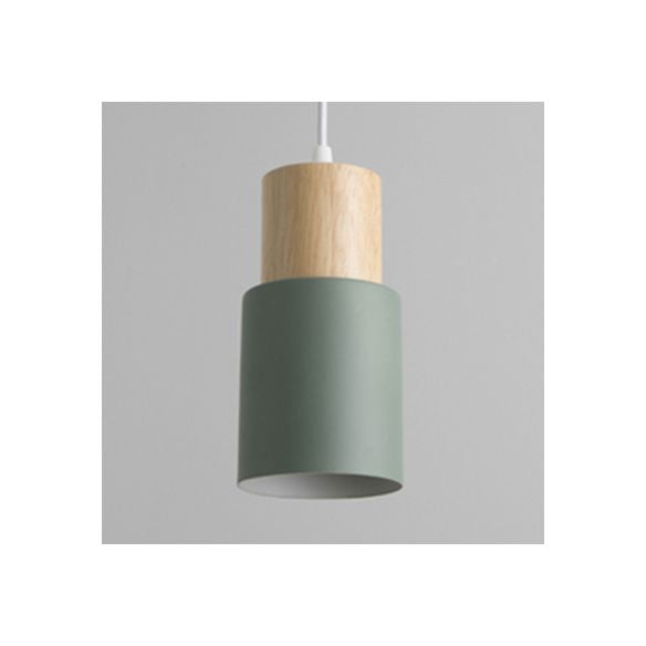 Metal & Wood Cylindrical Hanging Lamp Office Hallway 1 Light Modern Small Pendant Light