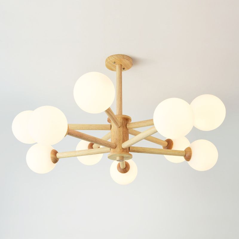Wood Globe Chandelier Pendant Light Simple Style Hanging Light Fixture