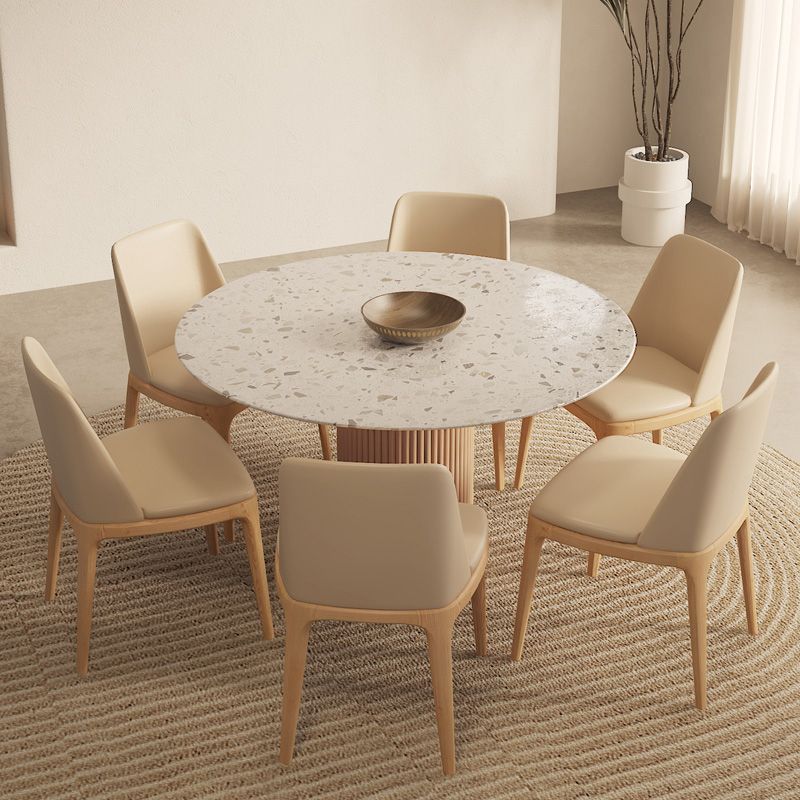 Round Dining Table Modern Stone Top Dining Table with Solid Wood Base