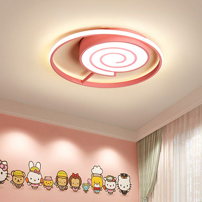 Kids Lolly Candy Ceiling Flush Light Iron Kids Room LED Flush-Mount Light Fixture in Pink