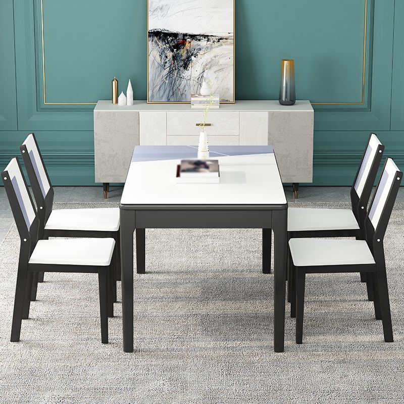 Glass Dining Table Mid-Century Style 4 Legs Base Rectangle Table for Dining Room