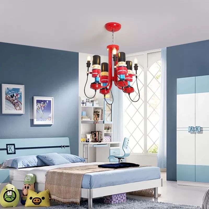Kindergarten Candle Pendant Light with Solider Metal Modern Red Hanging Light