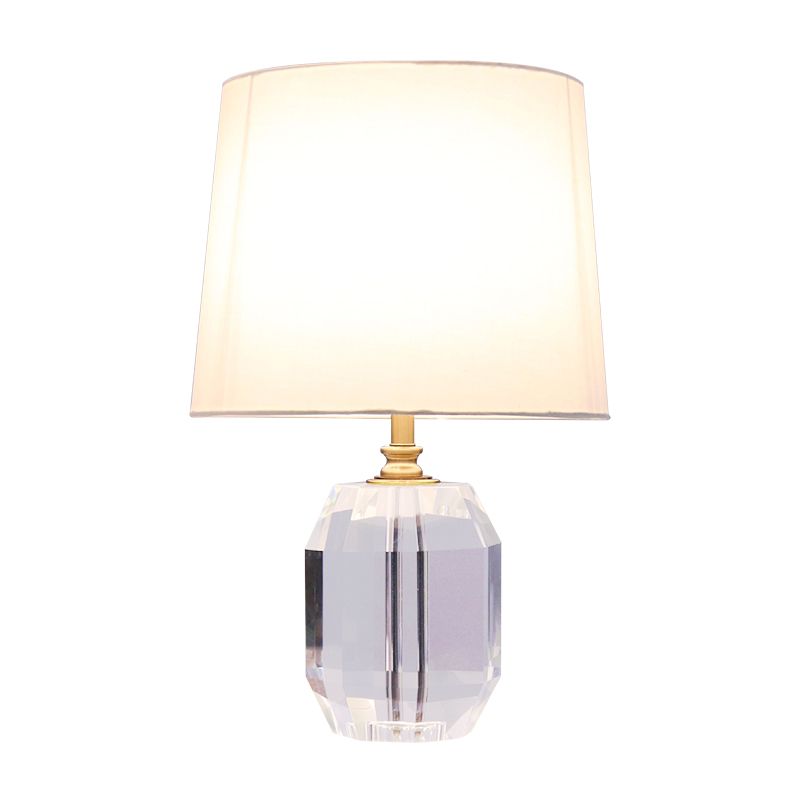 Minimalist Tapered Night Table Lighting Hand-Cut Crystal 1-Head Living Room Nightstand Light in White, 18"/21" Long