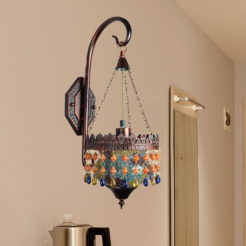 Metal Rust Sconce Light Fixture Urn 1 Light Vintage Wall Mounted Lamp with Crystal Accent for Living Room