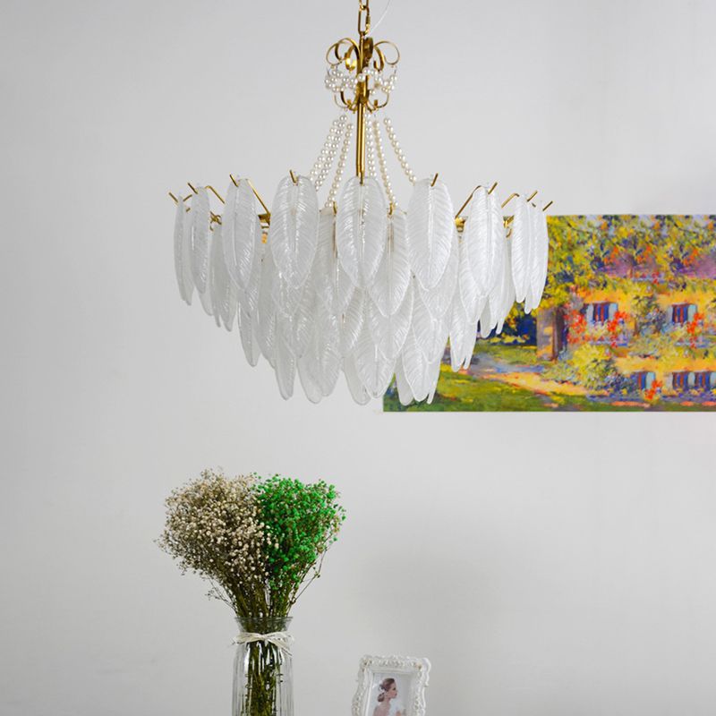 Gold Metal Chandelier Light Fixtures Traditional Multi-Head Feather Hanging Pendant Lamps