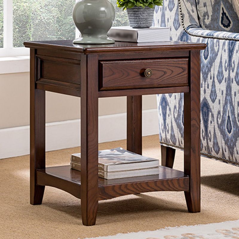 Lving Room Square Wood Top End Table Double Tier 4 Legs Side Table