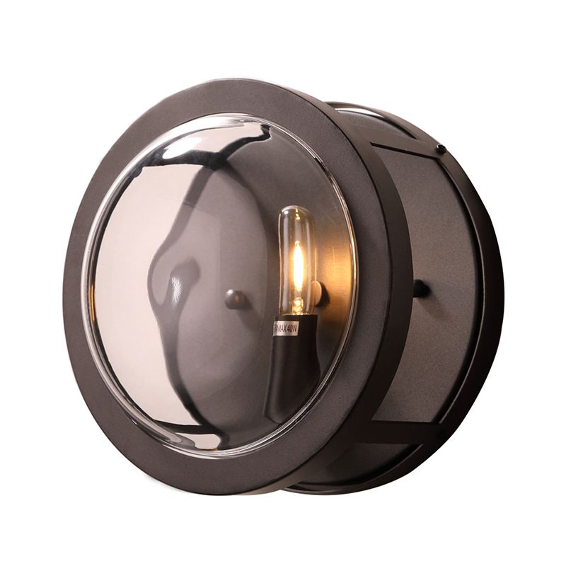 Black Circular Shaped Wall Sconce Modernist Stylish 1 Bulb Metal and Clear Crystal Wall Mount Light for Hallway
