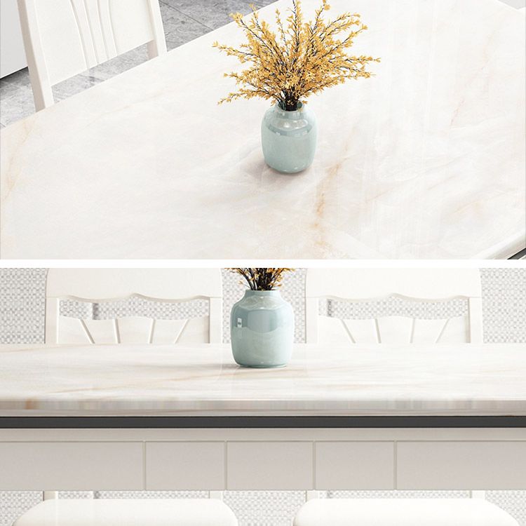 Mesa de comedor de mármol de estilo mediados de siglo, mesa rectangular con base de madera de 4 patas para el hogar