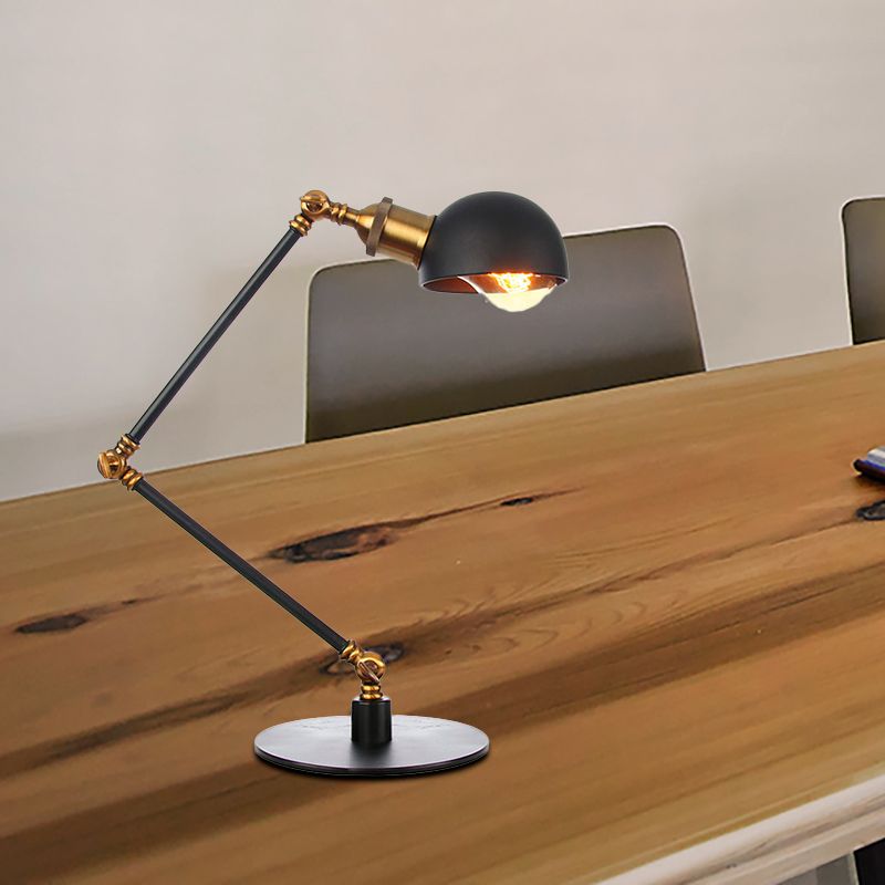 Black/Brass Domed Table Lighting Industrial Style 4"/8.5" Wide 1 Bulb Metallic Table Lamp with Adjustable Arm for Office