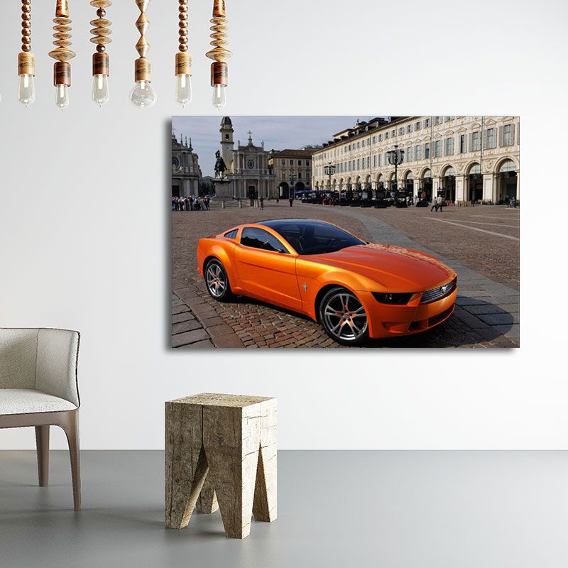 Moderne jongenskunstprint met sportwagenpatroon, felle kleur wanddecoratie voor slaapkamer