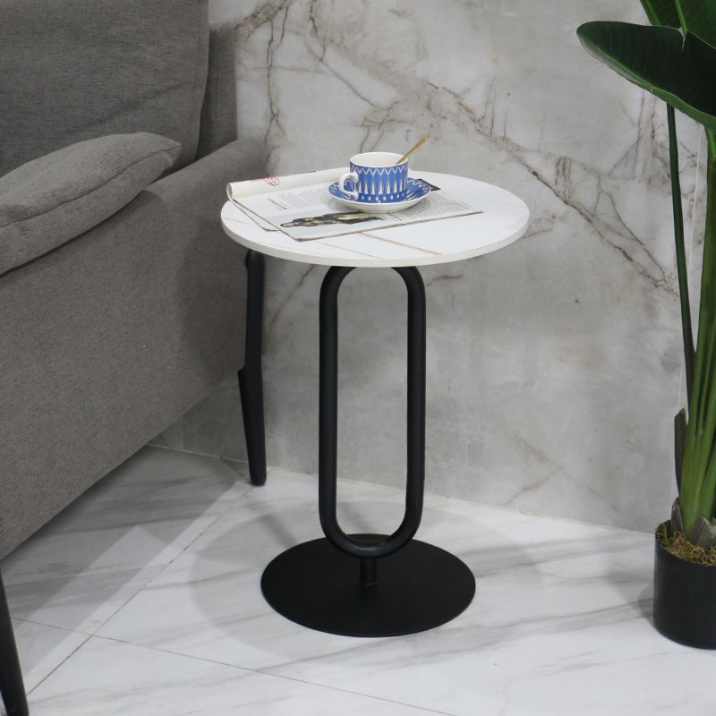 Modern Round Stone Top End Table 21.6"Tall Pedestal Side Table