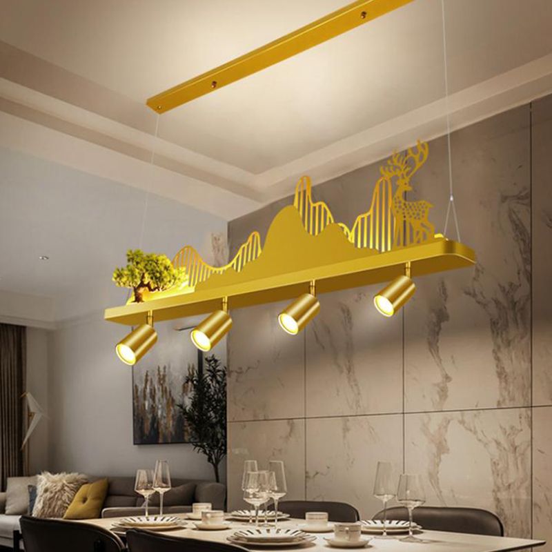 Geometry Shape Island Lights Modern Style Metal Island Lighting in Gold