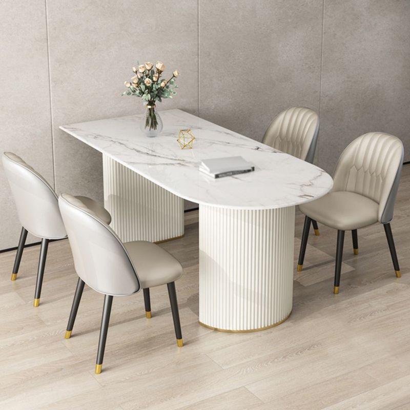 Tavolo da pranzo moderno in pietra sinterizzata con doppio piedistallo per sala da pranzo