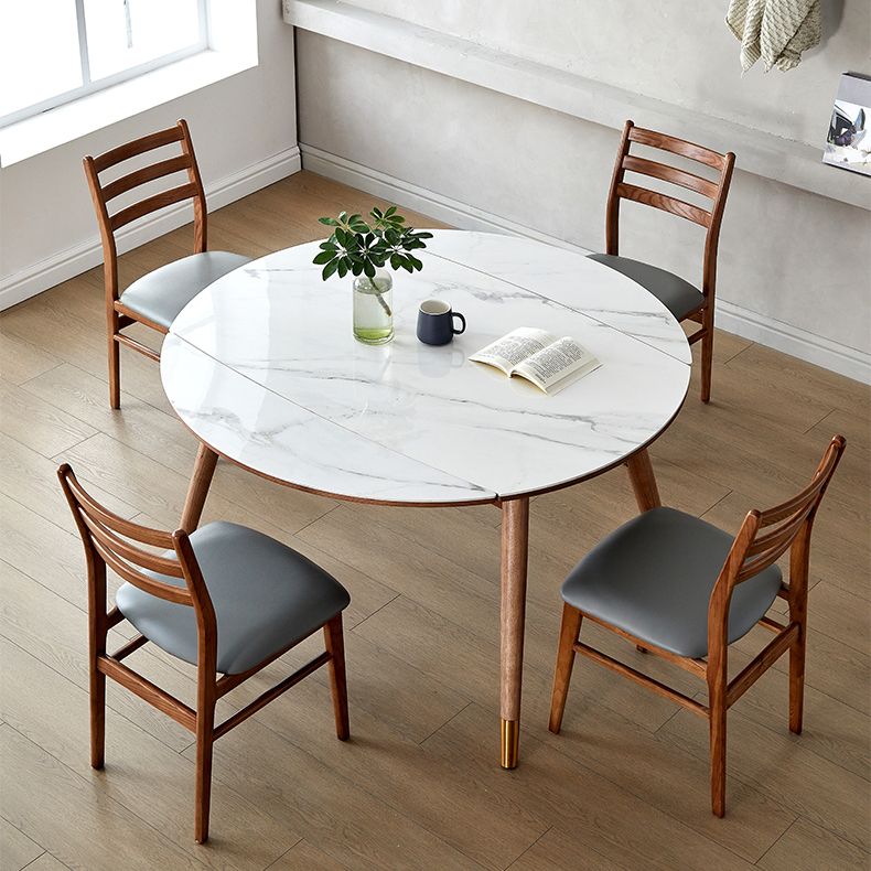 Modern White Round Dining Table Sintered Stone Kitchen Dining Table with 4 Legs Base