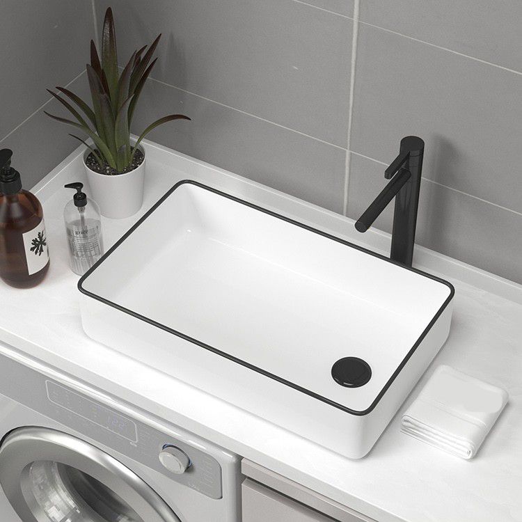 Contemporary Bathroom Sink Pop-Up Drain Porcelain Rectangular Vessel Sink