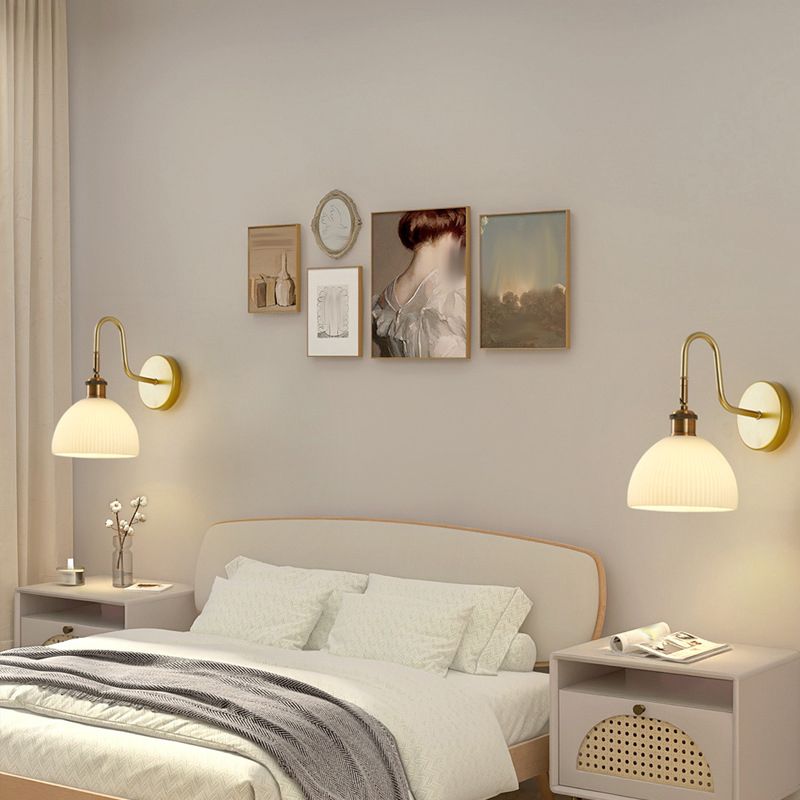 1 - Light Wall Sconce in Gold Iron Wall Barn Light with Glass Dome Shade