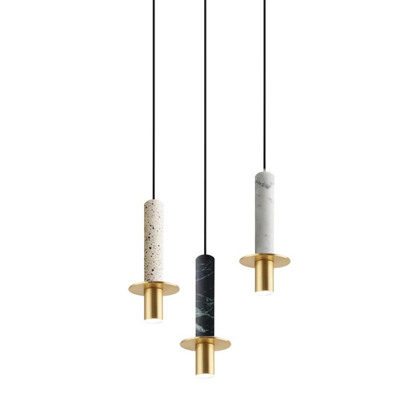 Nordic Modern Long Cylindrical Shape Pendant Light Stone Small Suspension Light for Living Room