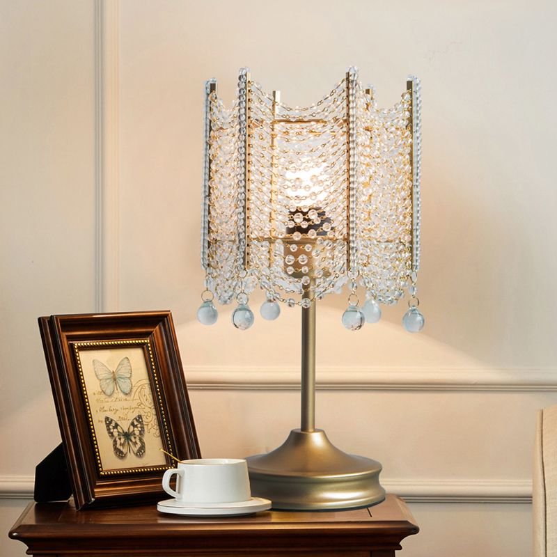 Lampada da tavolo con perline Lampada da scrivania modernista in cristallo smussato con 1 lampadina in oro/argento, larghezza 5,5"/7"