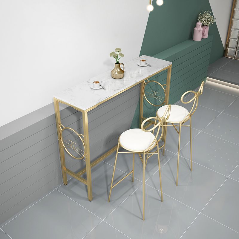 Metal Indoor Bar Height Pub Table Glam Style Bistro Table with Trestle Base