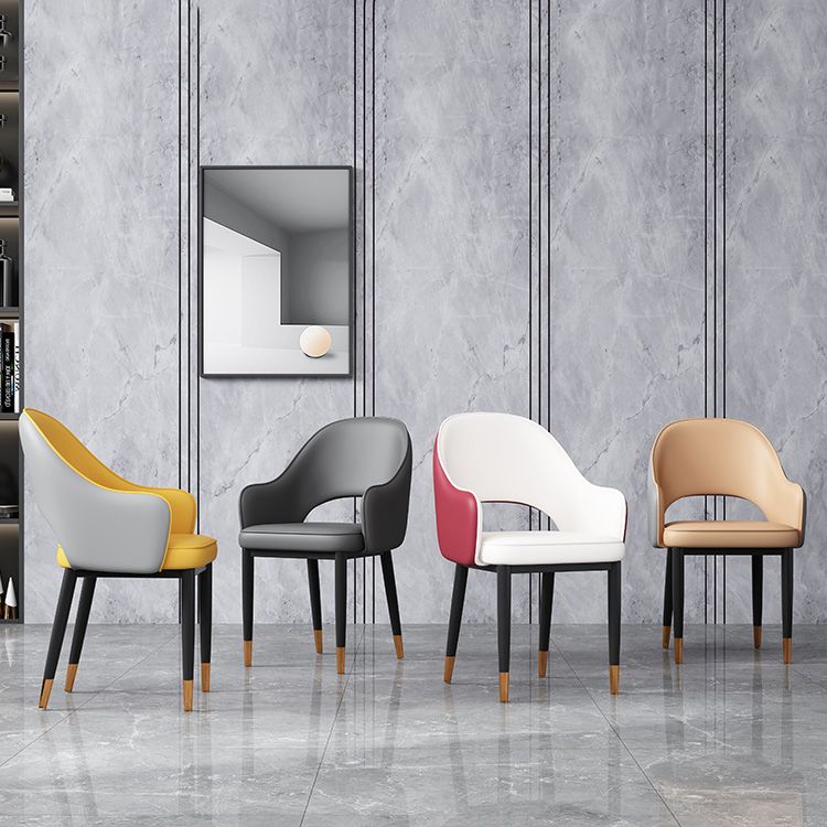 Glam Open Back Dining Arm Chair Leather Dining Chair for Kitchen