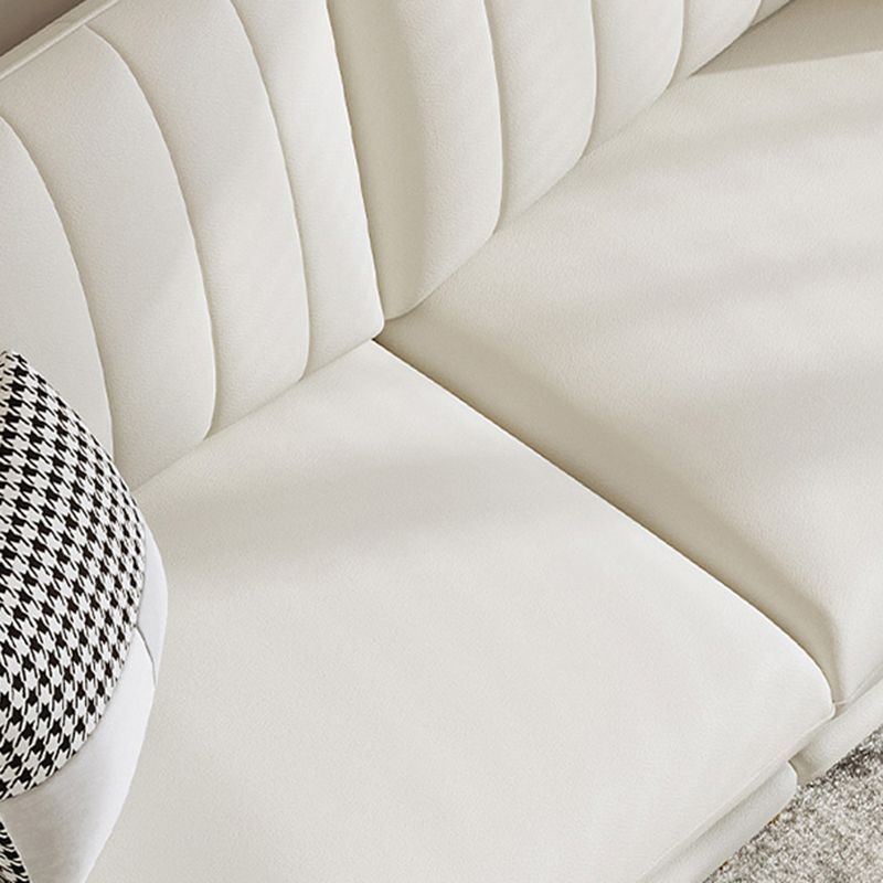 Contemporary Channel Back Faux Leather Sloped Arms Sofa/Sectionals,Ivory