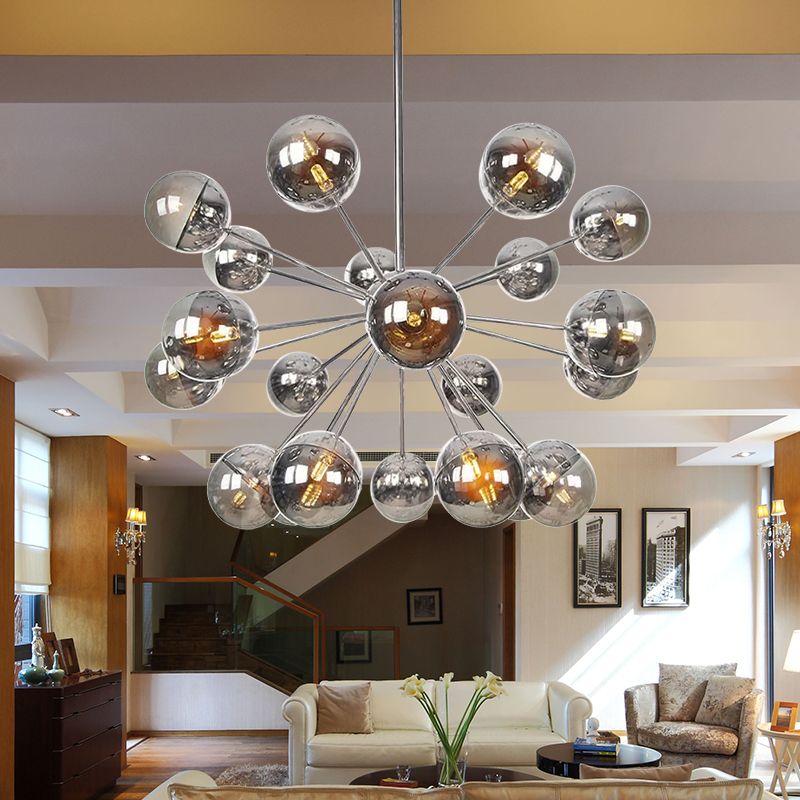 Semi-encastré Globe pour salle à manger, verre blanc/transparent/gris fumée, 9/12/15 lumières, luminaire semi-encastré contemporain en cuivre/chrome/or