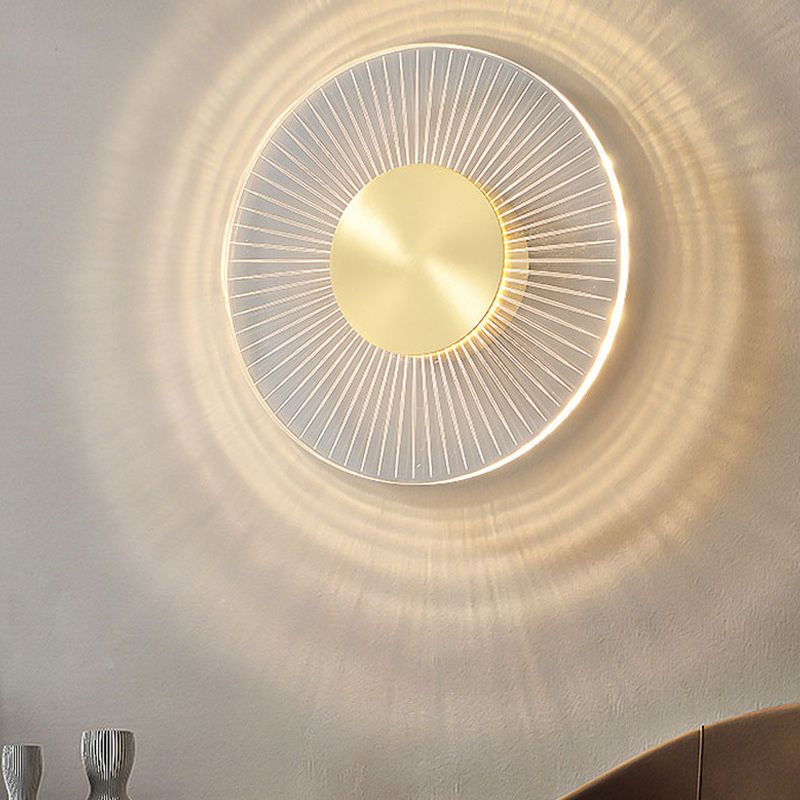 Modern Brass Wall Light Round 9" High LED Wall Sconce in Gold for Living Room