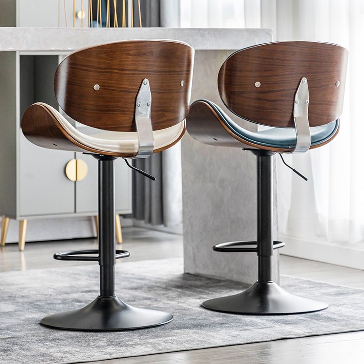 Contemporary Metal Adjustable Barstool Leather Counter Stool with Swivel in Matte Finish