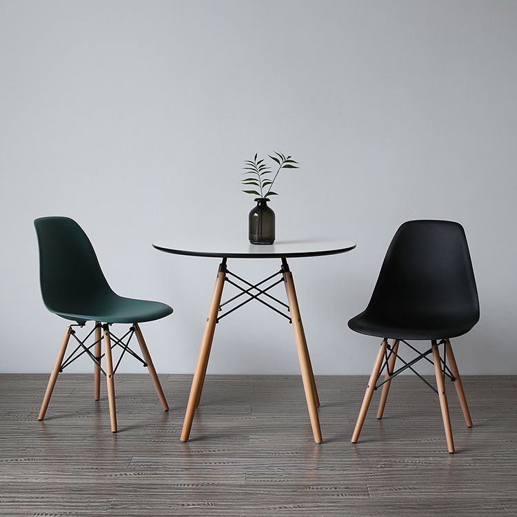 Glam Style Side Chair Set Plastic Dining Room Side Chair with Wood Legs