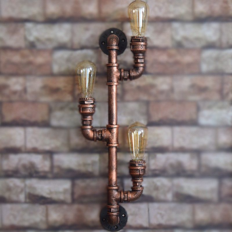 3 Lights Pipe Bracket Sconce Fixture Industrial Bronze Metal Wall Mounted Light for Pub