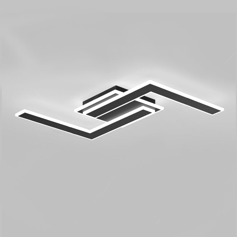 Modern LED Metal Flush Mount Linear Shape Ceiling Light with Acrylic Shade for Living Room