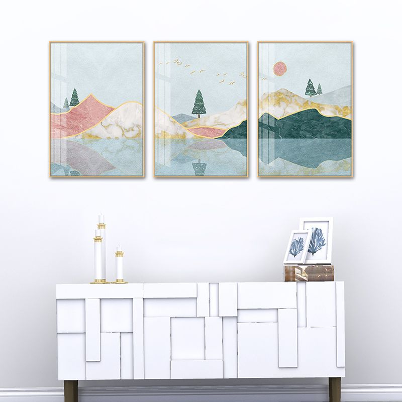 Pastel Mountain Landscape Canvas Art Nature Scenery Kids Multi-Piece Wall Decor for Room