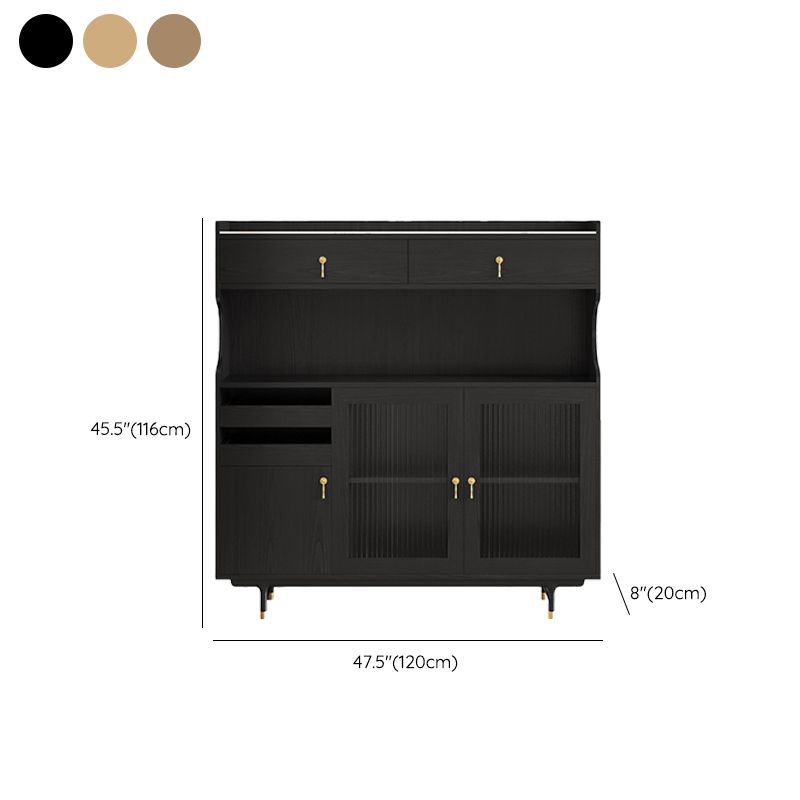 Contemporary Storage Cabinet Wooden Glass Doors Dining Hutch with Drawers