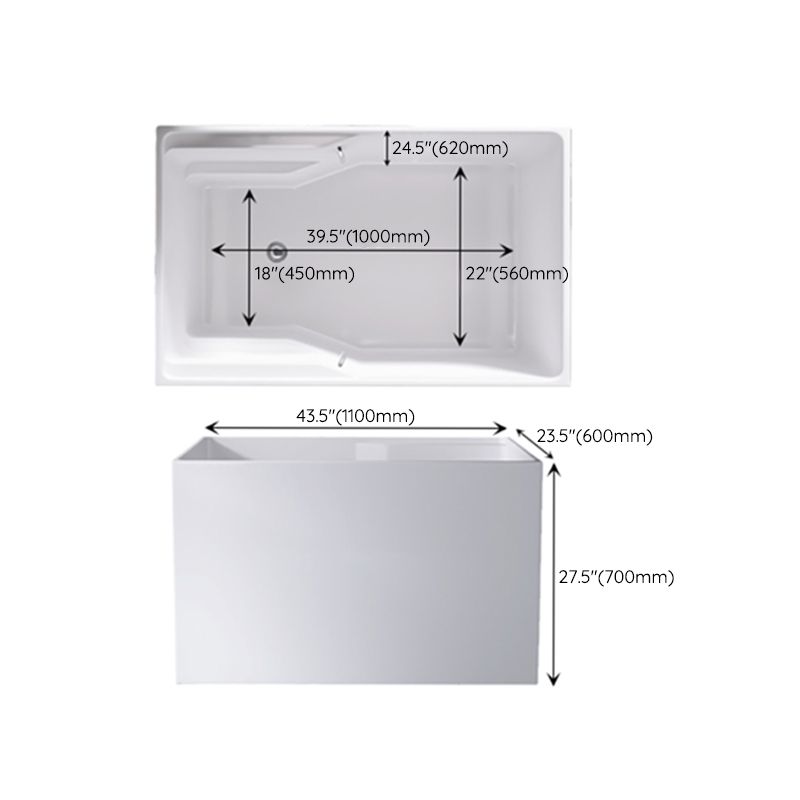 Modern Rectangular White Bathtub Acrylic Back to Wall with Drain Bath Tub