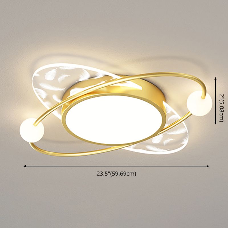 Luz de techo de pluma LED contemporánea de montaje ovalado de acrílico para dormitorio