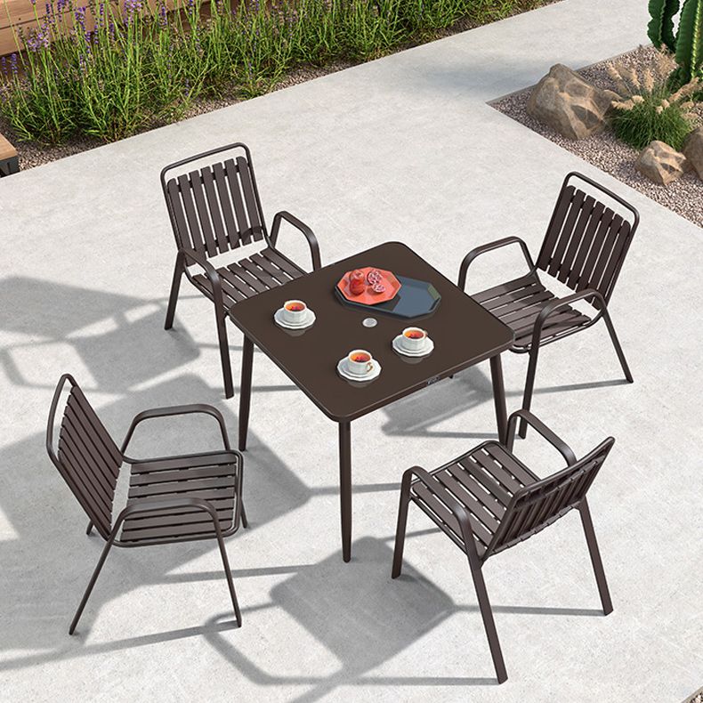 Industrial Dining Chairs in Brown with Steel Base and Plastic Back