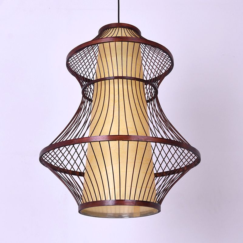 16 "/19,5"/23,5 "W 1-Bulb Bistro Anhänger Hell Asian Braun Hanging Light Kit mit Urnen Bambusschatten