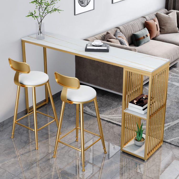 Modern 1/3 Pieces Bar Table Set Rectangle Stone Table with High Stools