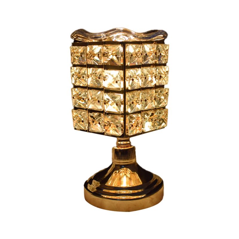 Cuboid/Globe/Crown Desk Light Contemporary Crystal Embedded Single Bedroom Night Table Lamp in Gold