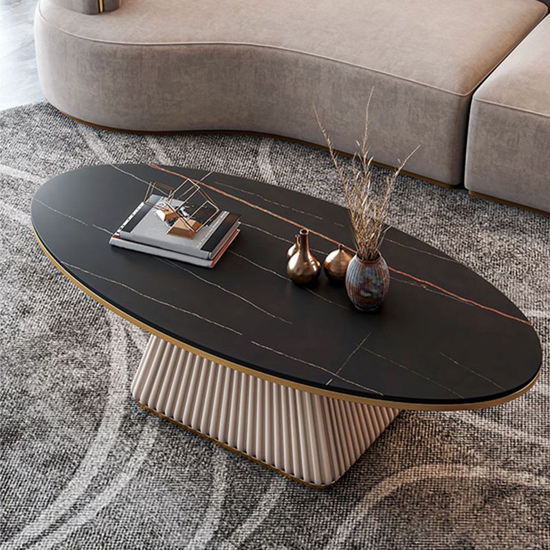 Elliptical Stone Coffee Table Pedestal 1 Single Cocktail Table - 17.72" H