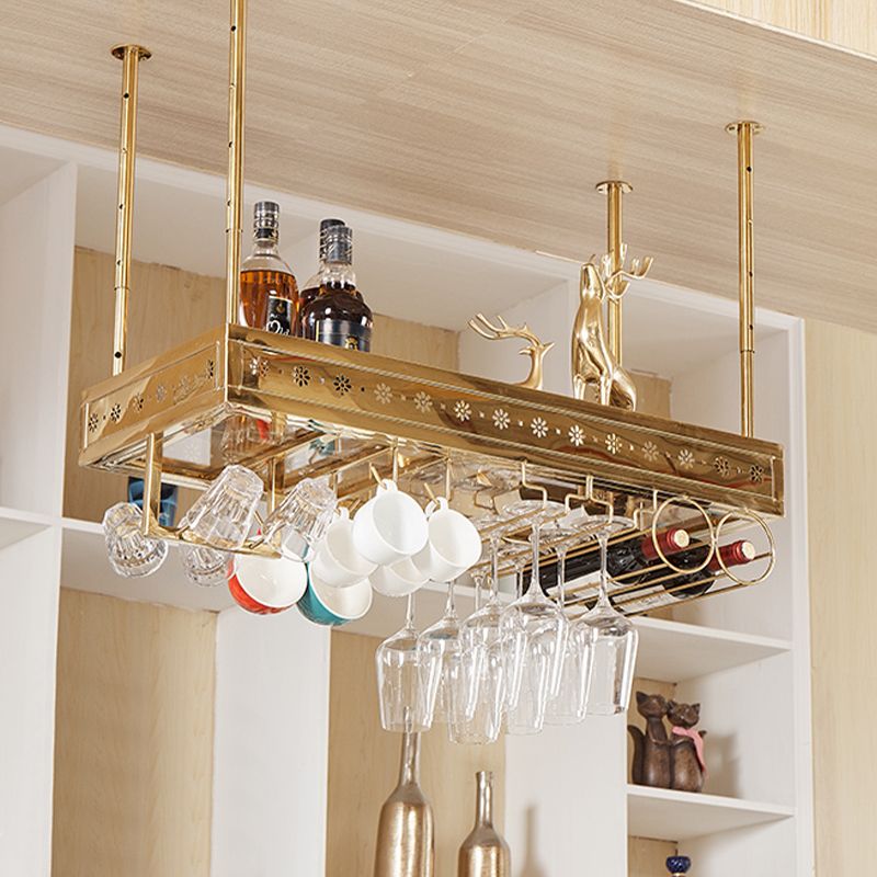 Luxury Style Metal Single Hanging Wine Holder Rack with Shelf