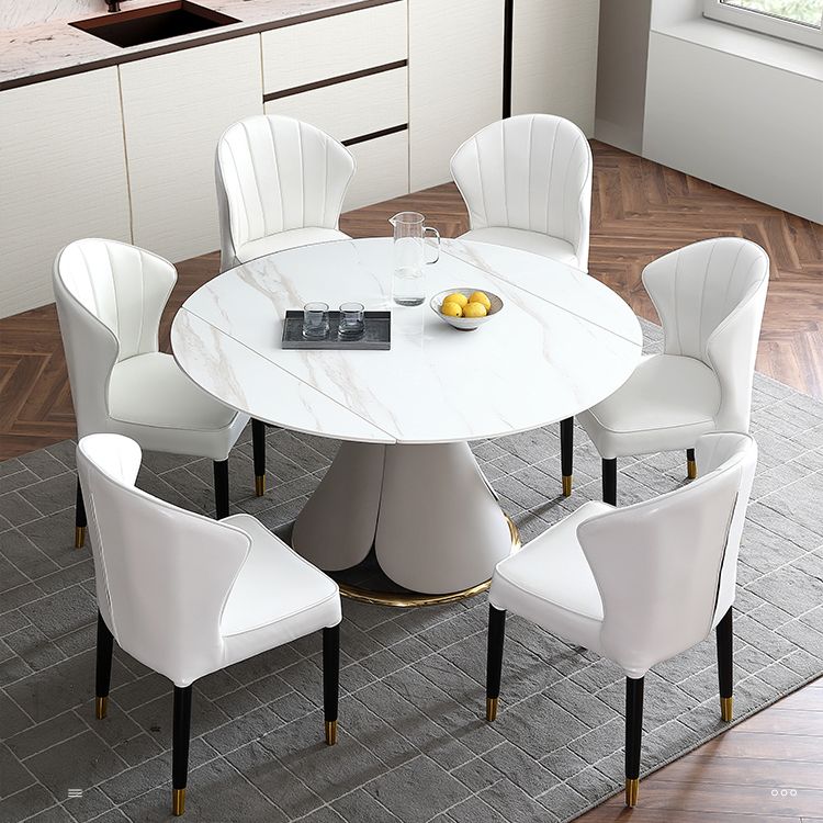 Glam 1/4/5/7 Pieces Scalable Dinette Set with White Sintered Stone Round Dining Table Set