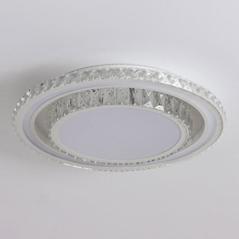 Dual-Tier Crystal Flush Light Minimalist LED White Flush Mount Ceiling Light for Living Room