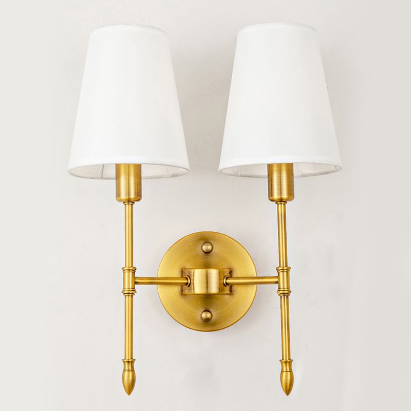 Gold Modern Metal Wall Sconce Cone Shape Wall Light with Fabric Shade for Bedroom