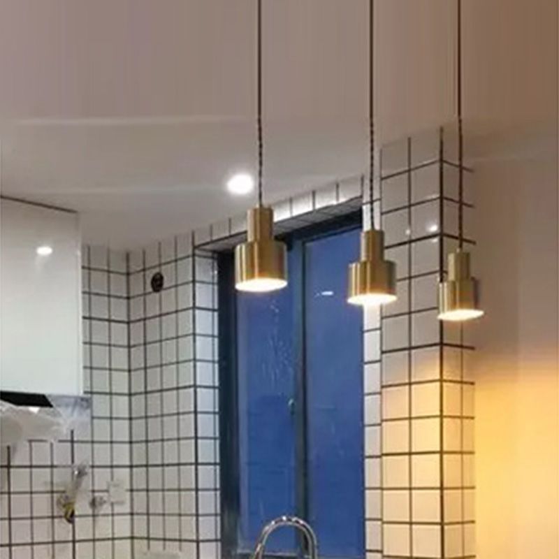 Dinning Room Down Lighting Pendant Modern Brass Hanging Lamp Kit with Cylinder Metal Shade